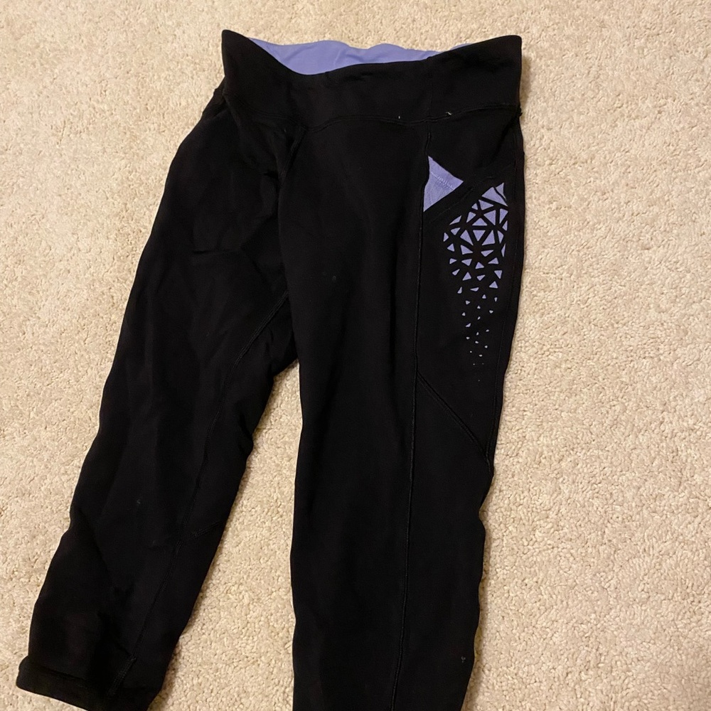 Ivivva cropped leggings, black and purple, size:14